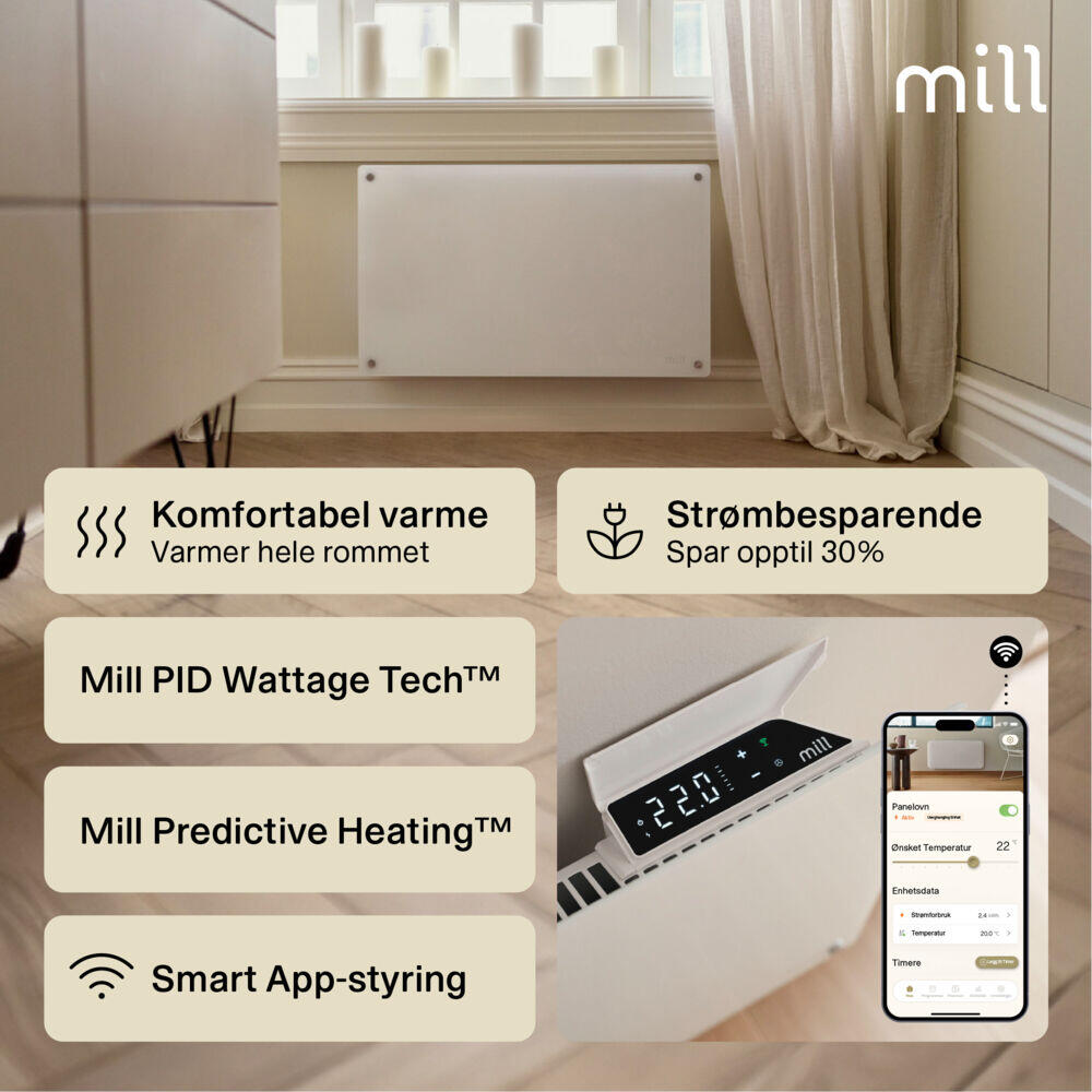Mill Glass Gen 4 Smart WiFi 600W panelovn