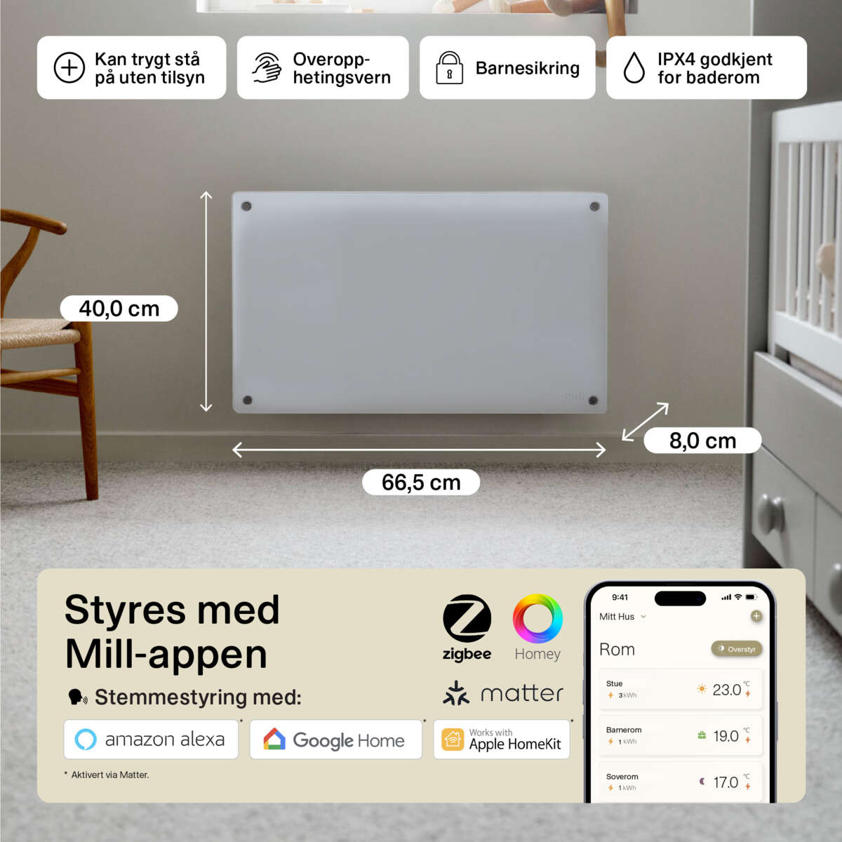 Mill Glass Gen 4 Smart WiFi 600W panelovn