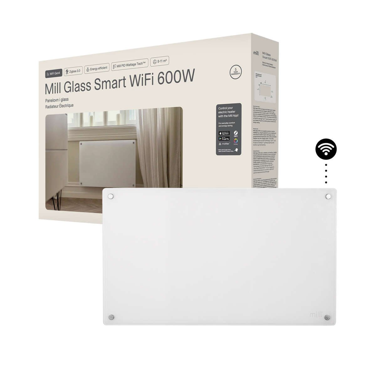 Mill Glass Gen 4 Smart WiFi 600W panelovn