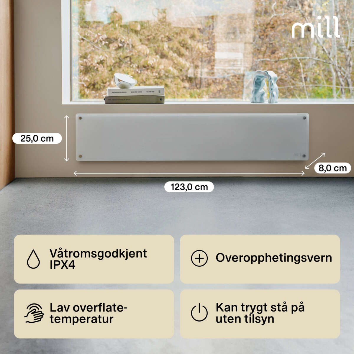 Mill Glass 1000W panellist panelovn