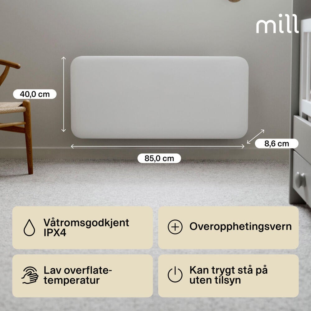 Mill Invisible 900W panelovn