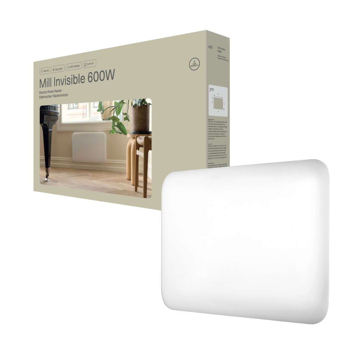 Mill Invisible 600W panelovn