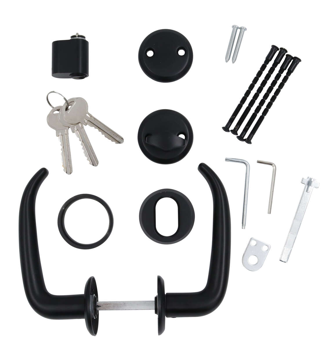 Home-it® dørhåndtakssett til hoveddør med 3 nøkler mattsvart