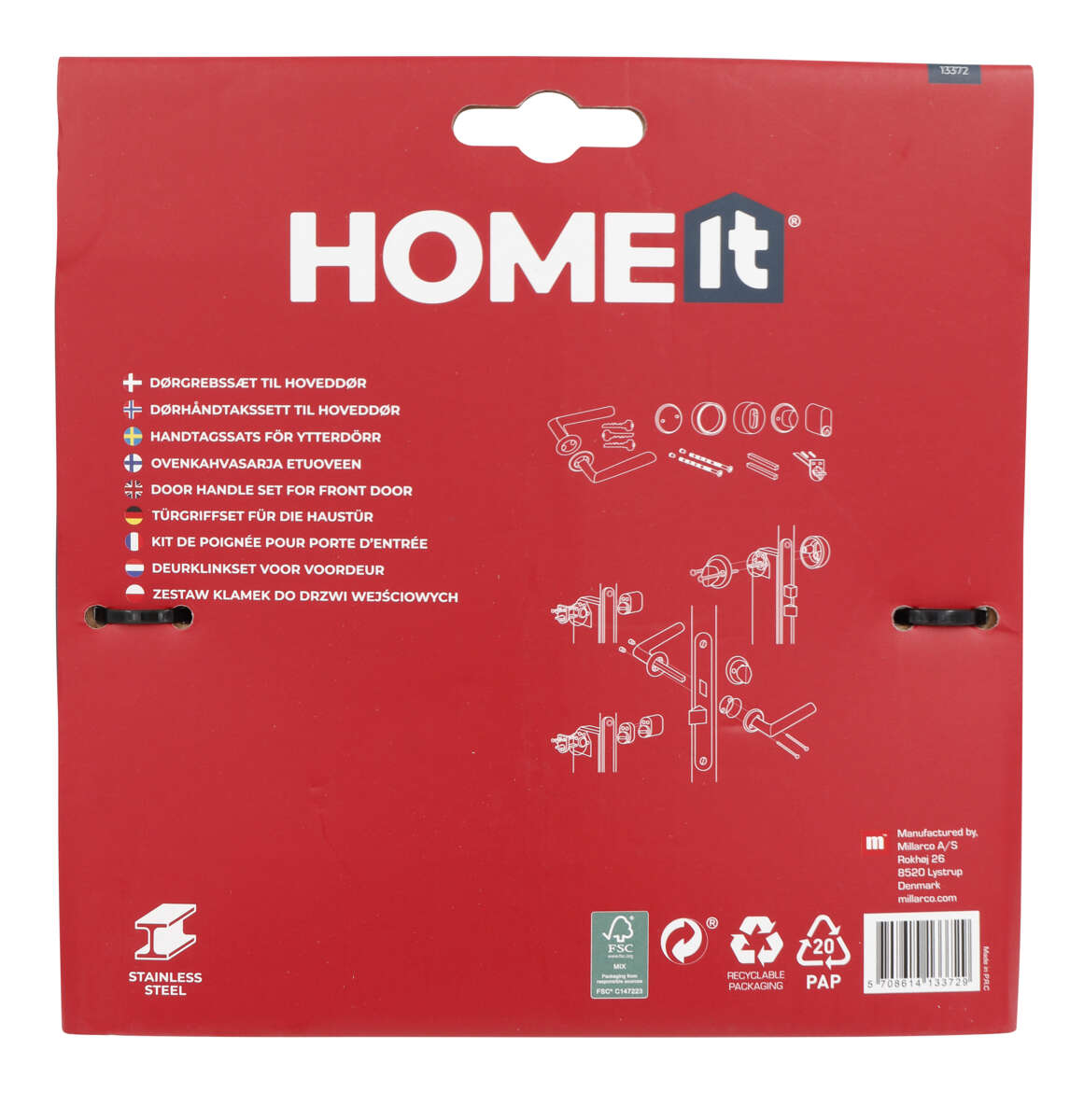 Home-it® dørhåndtakssett til hoveddør med 3 nøkler mattsvart