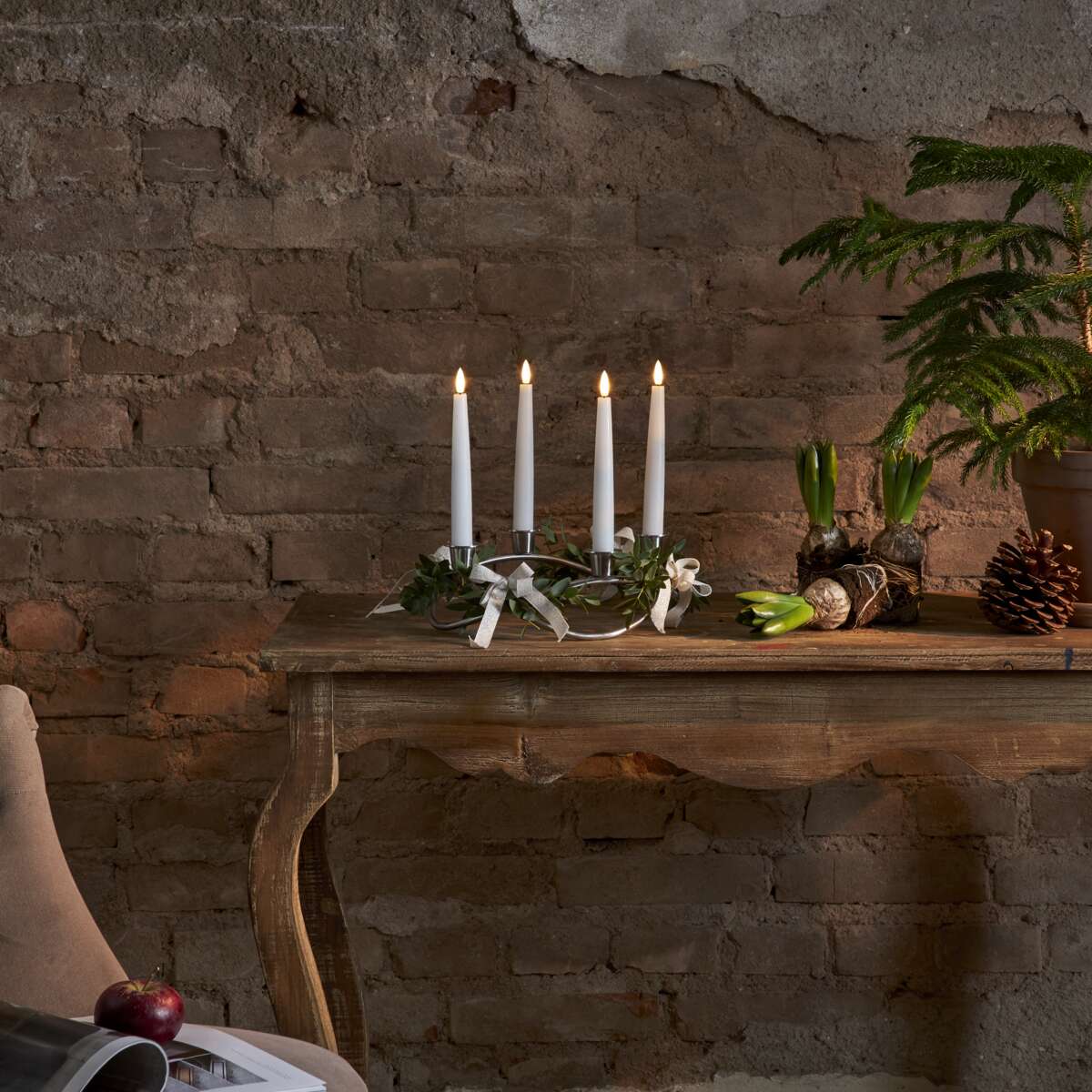 Flamme Dinner LED antikklys m/fjernkontroll 4-pk