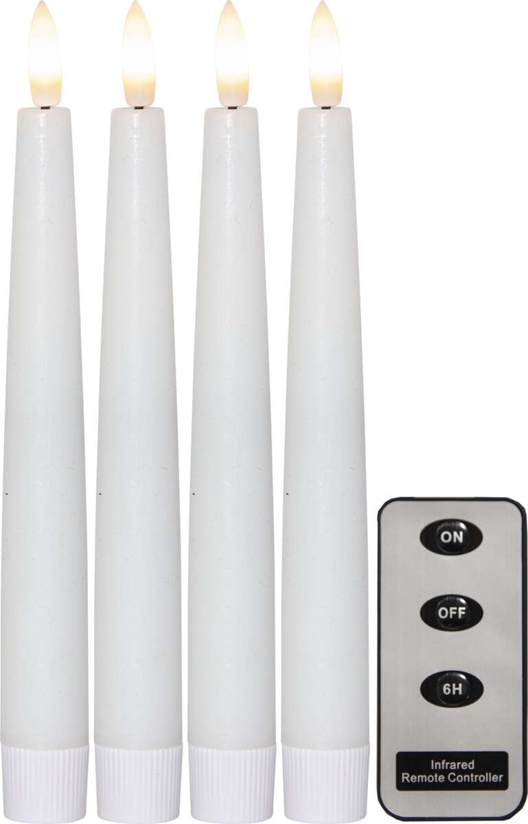 Flamme Dinner LED antikklys m/fjernkontroll 4-pk