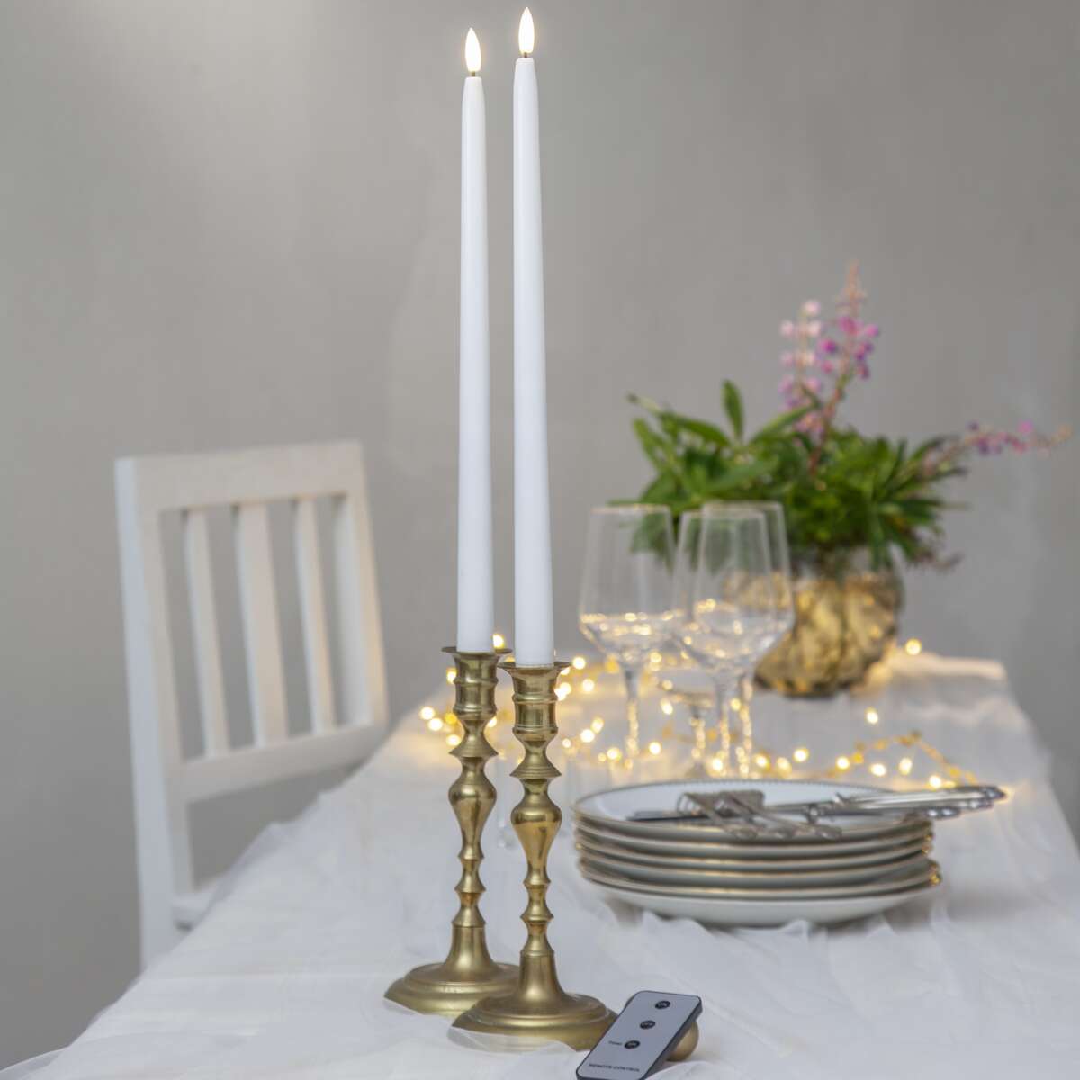 Flamme Slim Dinner LED kronelys m/fjernkontroll 2-pk
