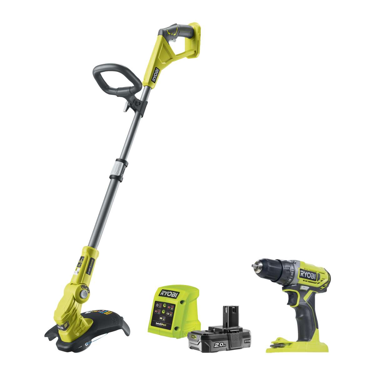 Ryobi OLT1832DD2-120 gresstrimmer og drill m/batteri