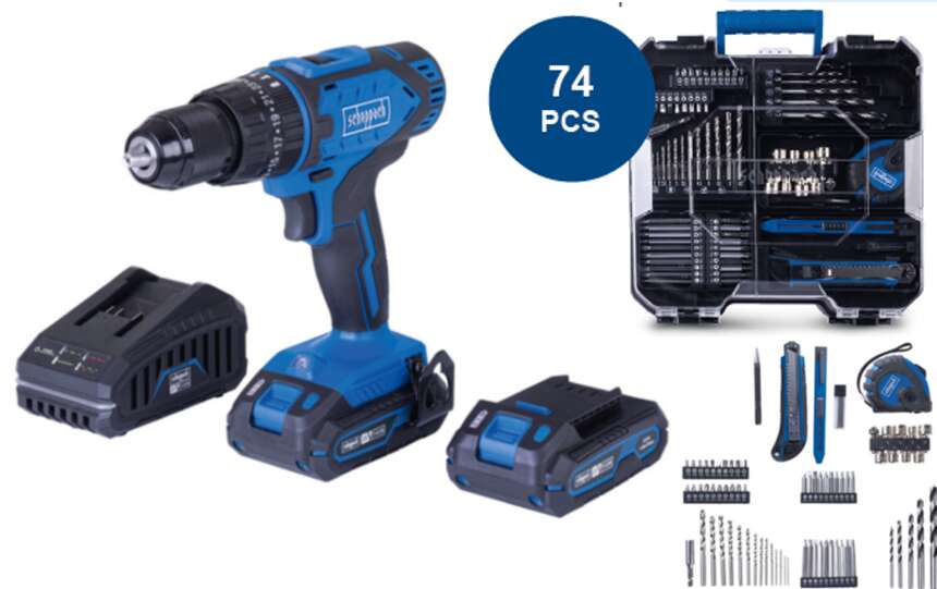 Scheppach IXES C-CDTB74/2-X slagbormaskin m/2 batteri og bits