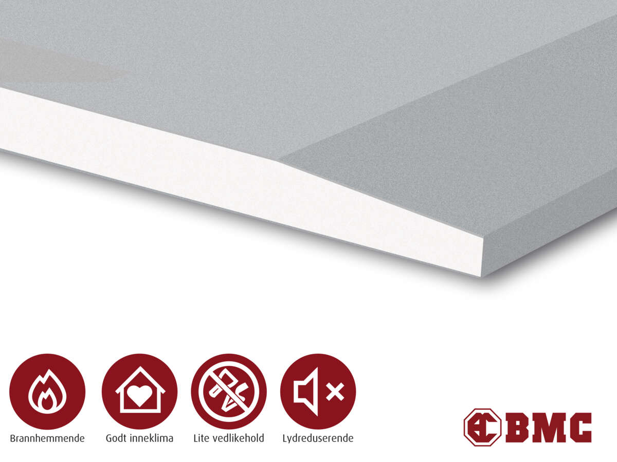 Gipsplate Brann 15x1200x2700 mm innvendig