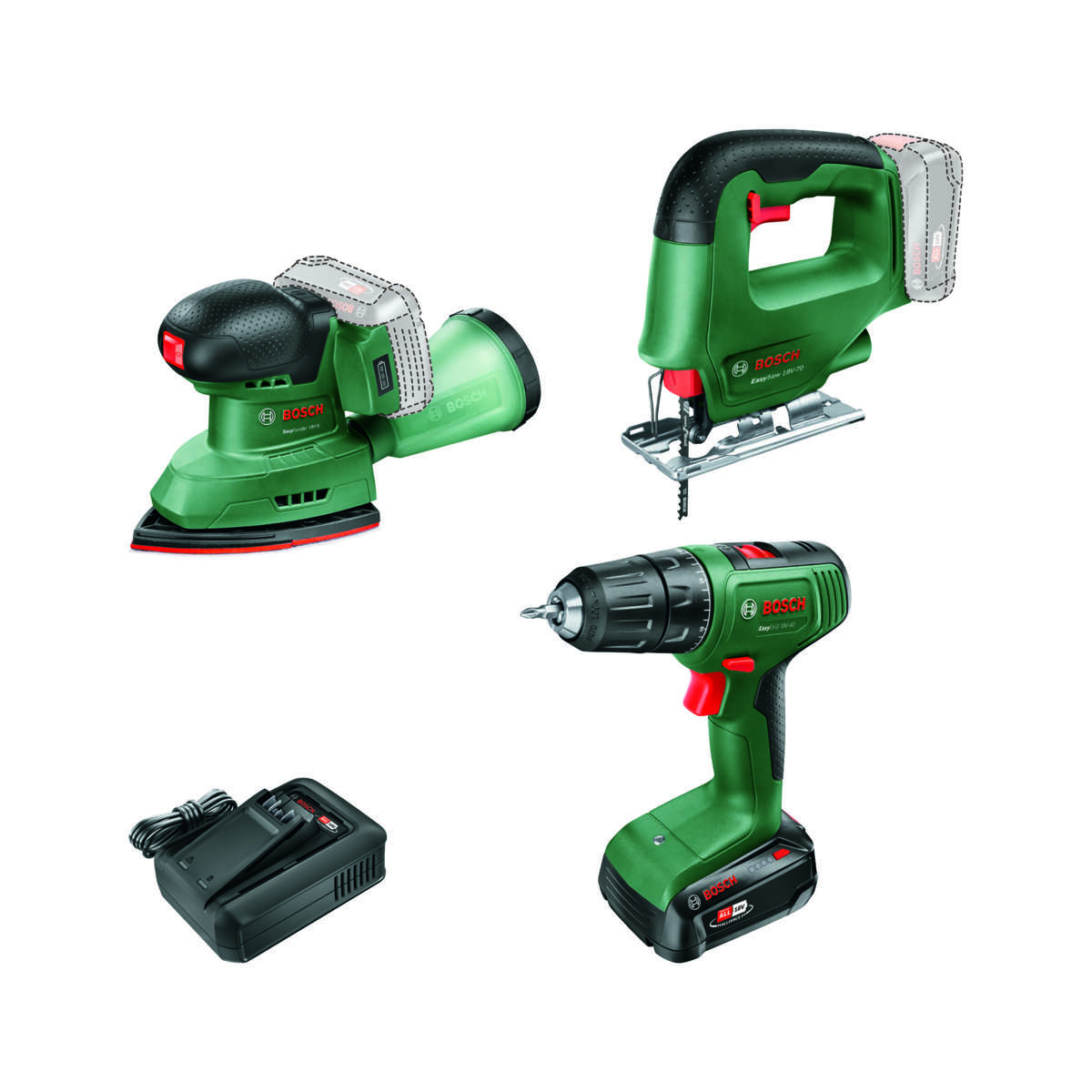 Bosch Easy drill, stikksag og multisliper m/batteri