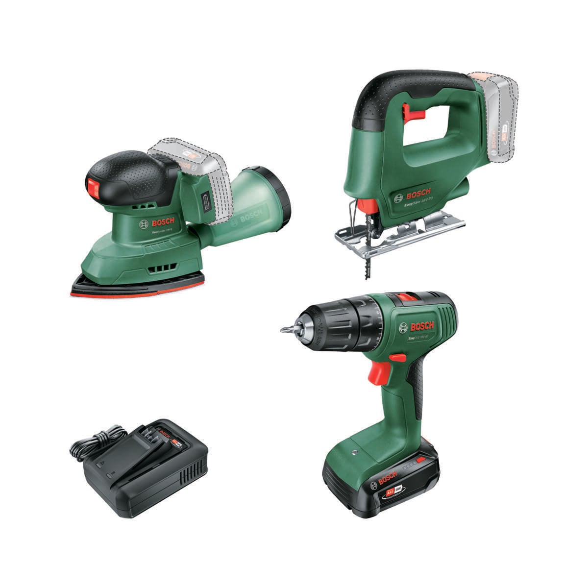 Bosch Easy drill, stikksag og multisliper m/batteri