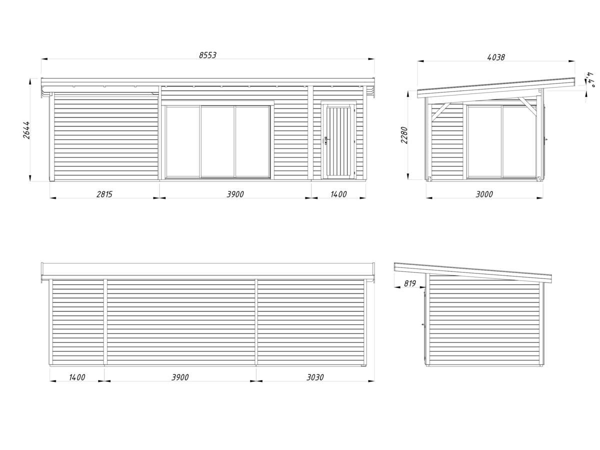 Palmako Andrea Slide Plus hagestue 15,2+7,9 m2