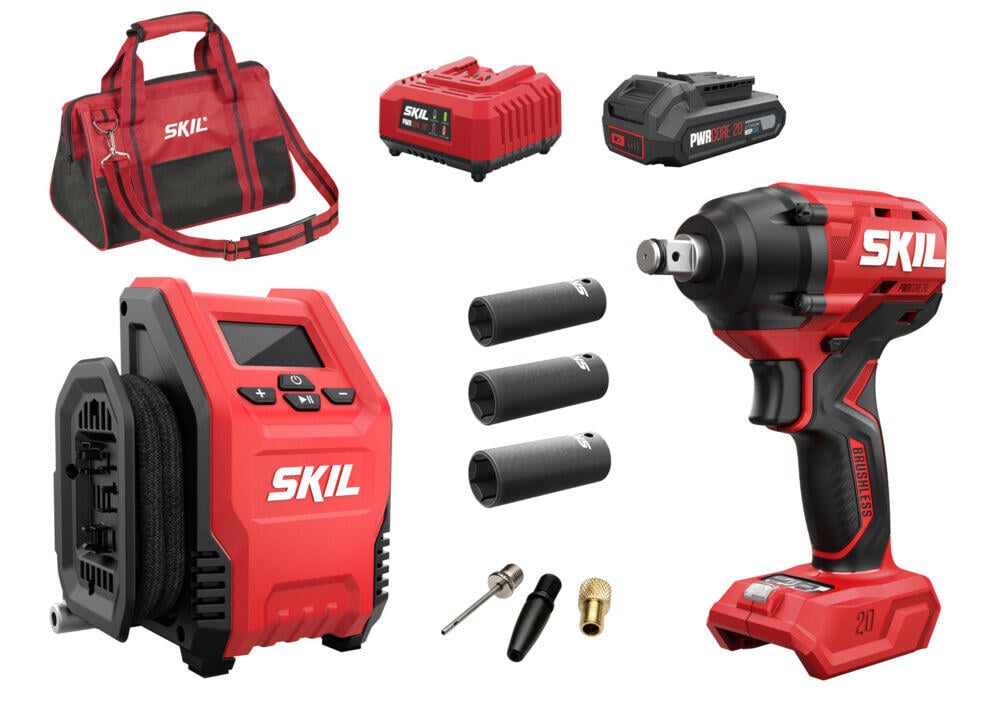 Skil 3360 DA børsteløs trådløs slagnøkkel og luftkompressor, kombisett m/batteri