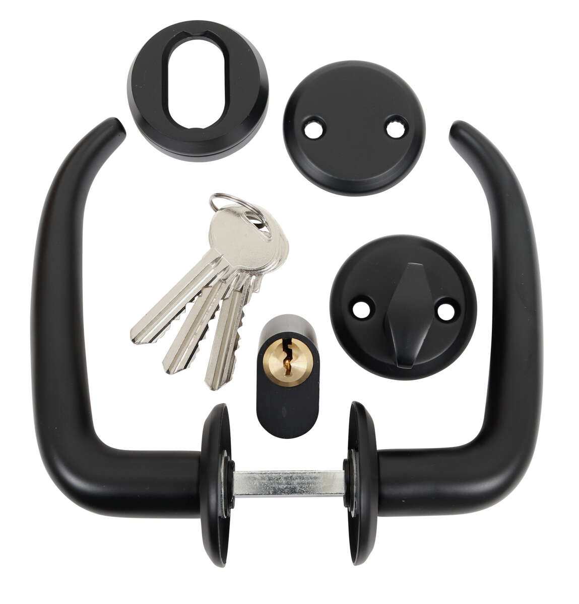 Home-it® dørhåndtakssett til hoveddør med 3 nøkler mattsvart