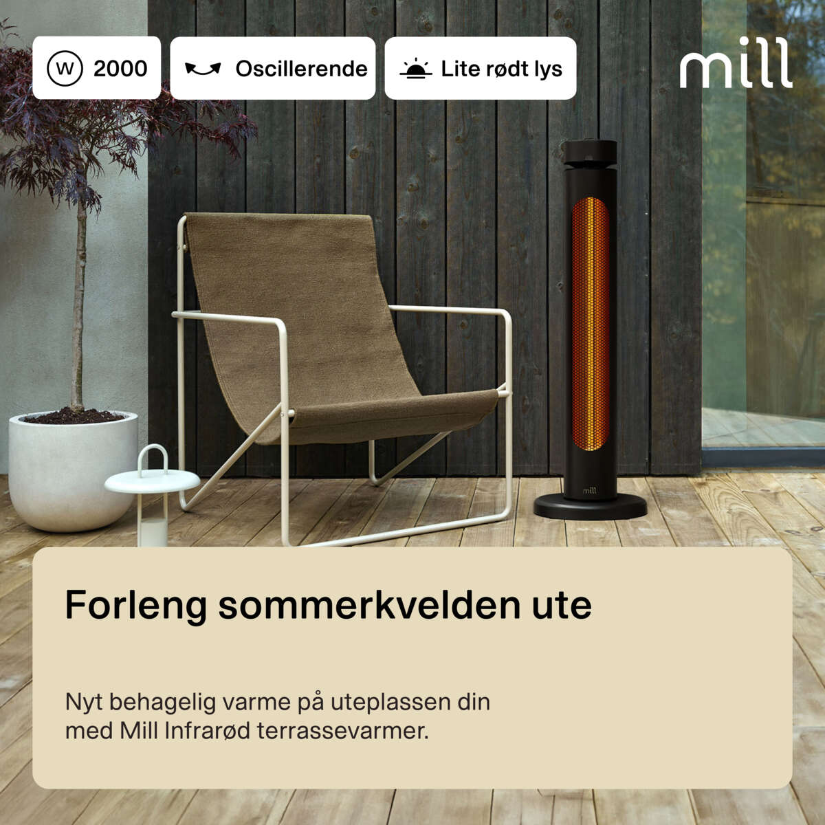 Mill CBOC20F gulv infrarød oscillerende terrassevarmer