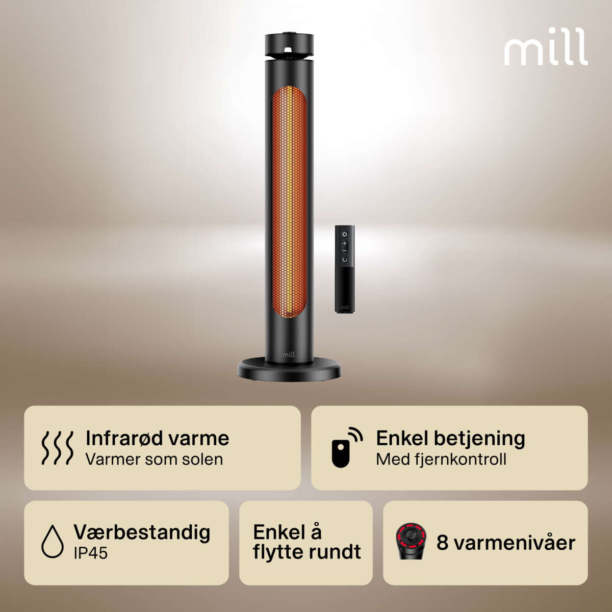 Mill CBOC20F gulv infrarød oscillerende terrassevarmer