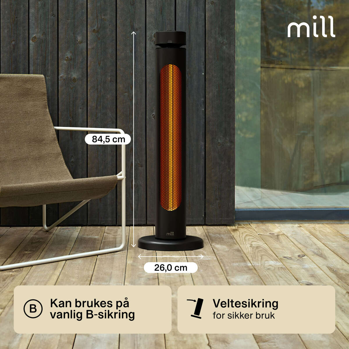 Mill CBOC20F gulv infrarød oscillerende terrassevarmer