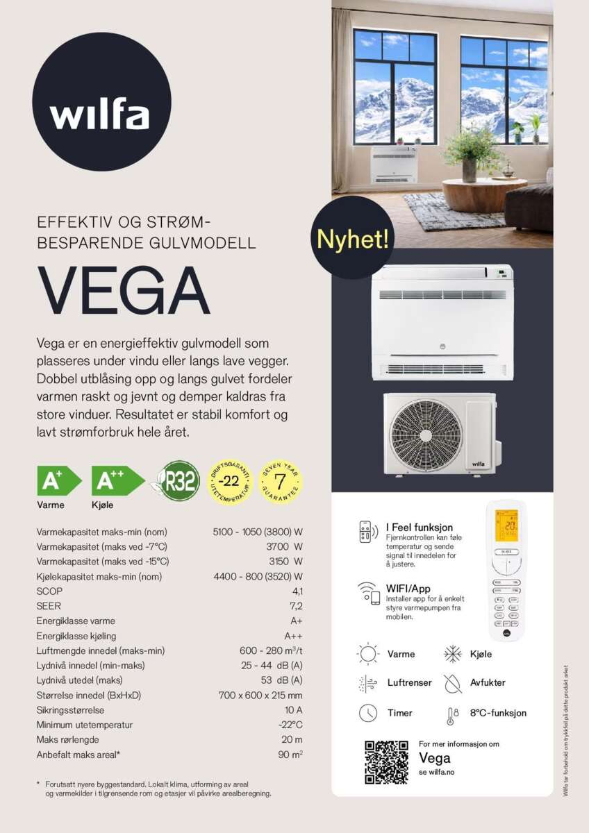 Wilfa Vega gulv modell 5100W varmepumpe
