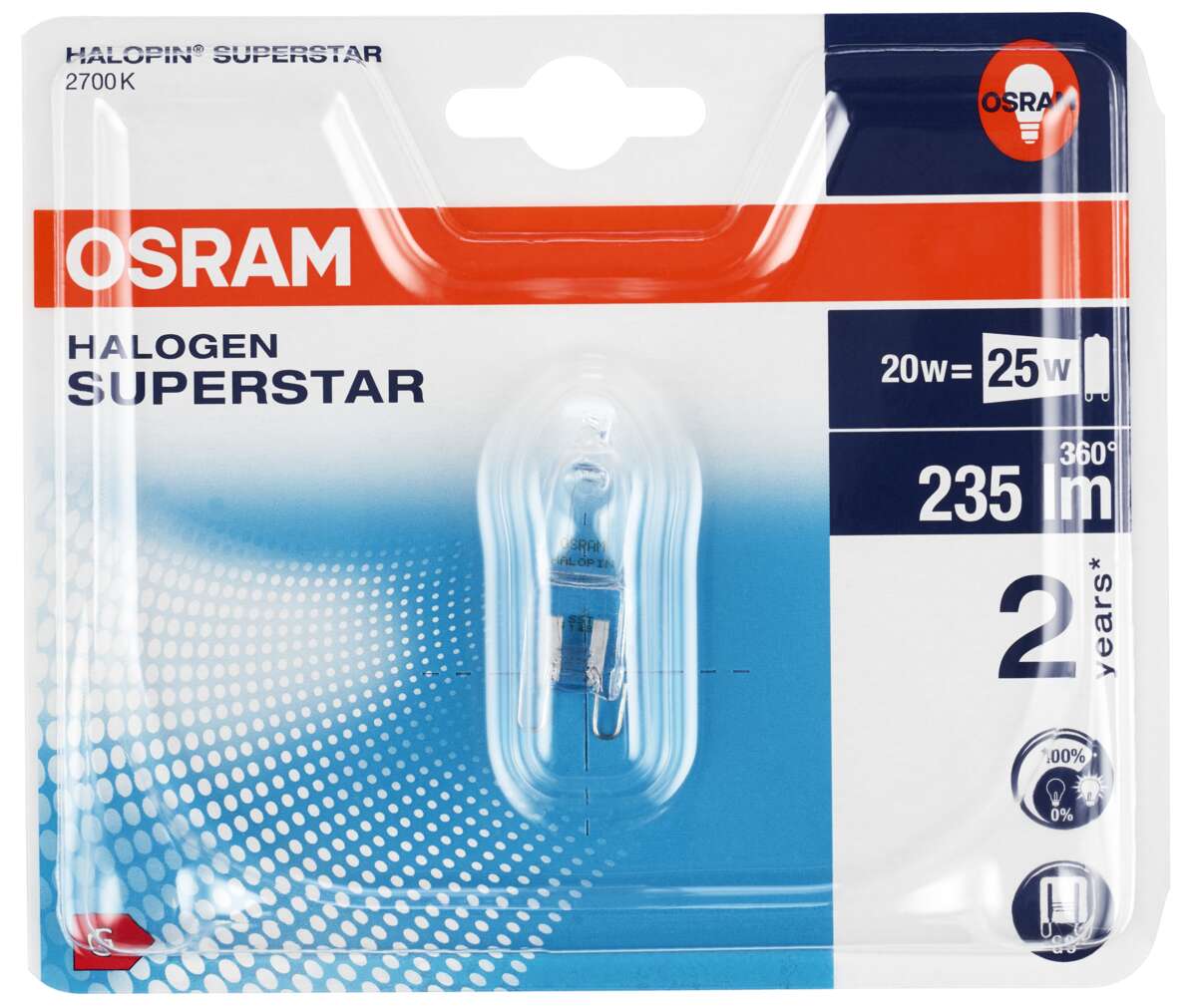 Osram halogenpære- halopin sst eco 20w 240v g9