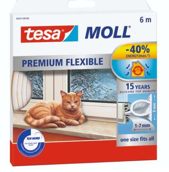 Tesa Tetningslist silikon 6mx9mm hvit
