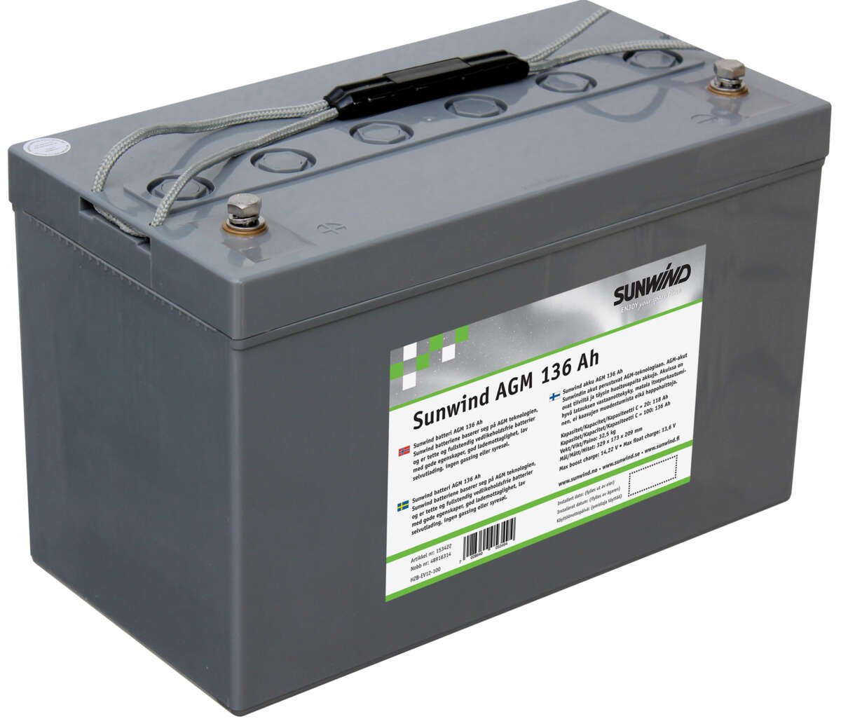 Sunwind AGM 136At 12V batteri