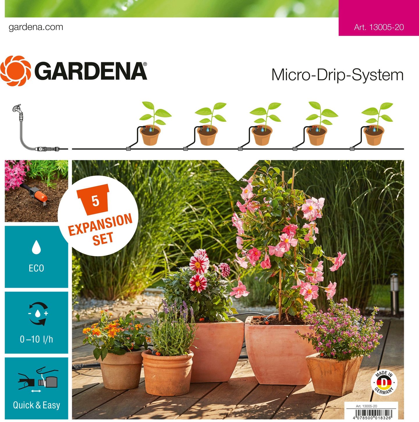 GARDENA startsett dryppvanning blomsterpotter