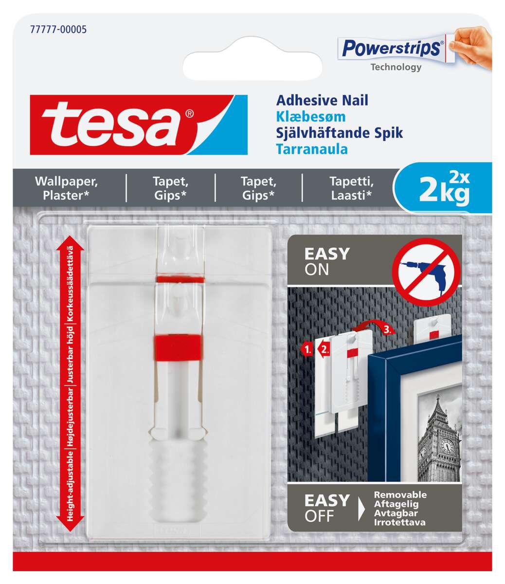 tesa® Powerstrips tapet og gips 2 kg justerbar limspiker 2-pk