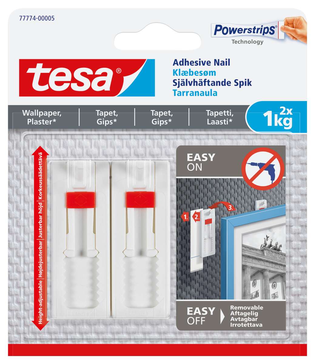 tesa® Powerstrips tapet og gips 1 kg justerbar limspiker 2-pk