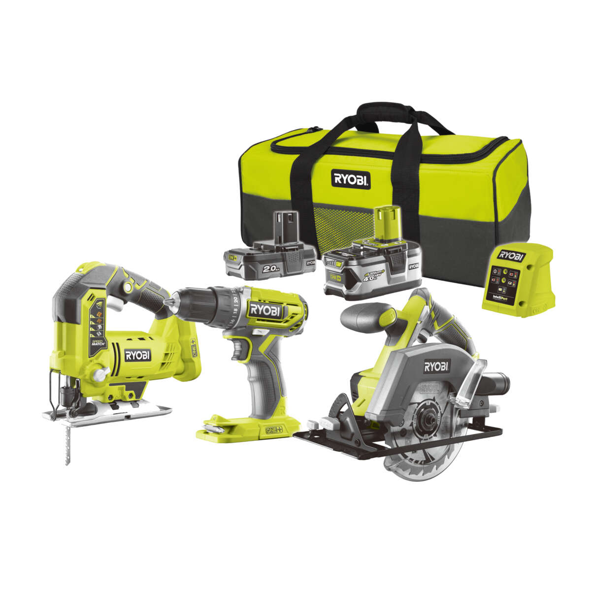 Ryobi R18DDJSCSP-242S verktøysett m/2 batterier