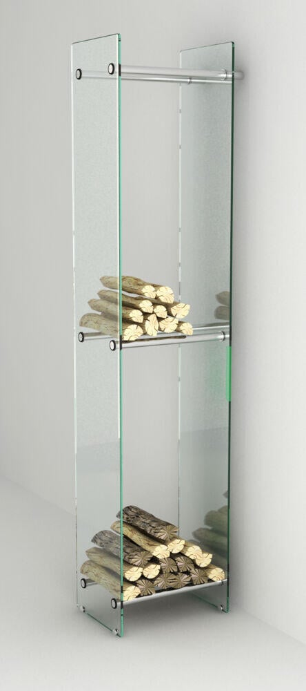 Tolmer veggmontert vedstabler i glass