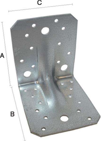 Vinkel 105x105x2,5x90 mm med ribbeforsterkning