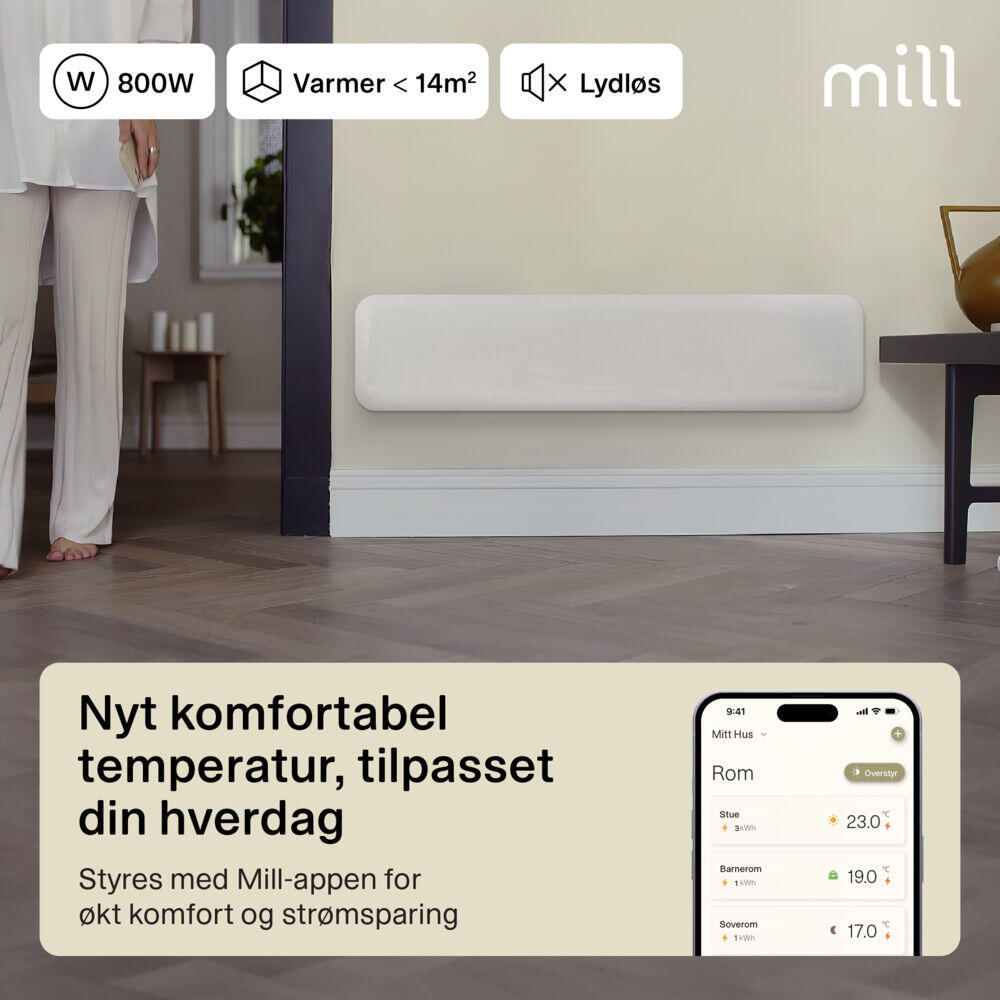 Mill Invisible WiFi Gen 3 800W panellist panelovn