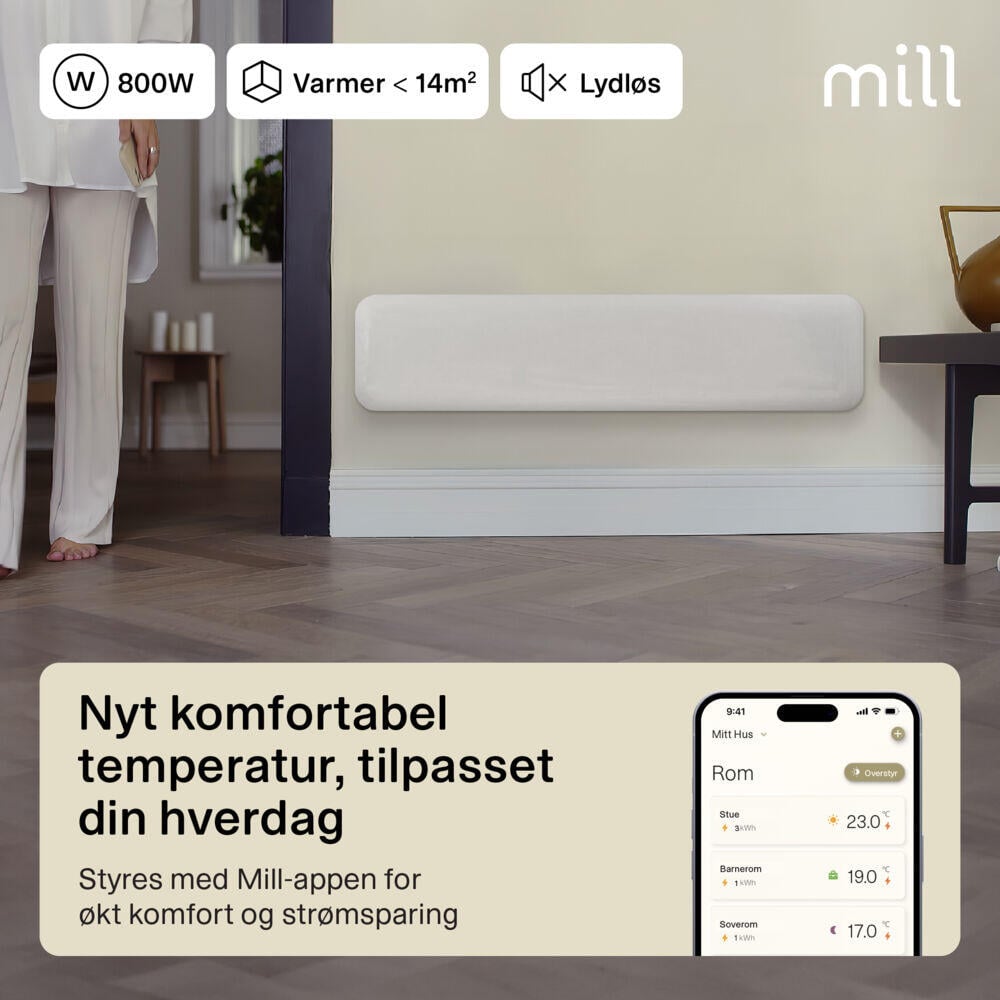 Mill Invisible WiFi Gen 3 800W panellist panelovn