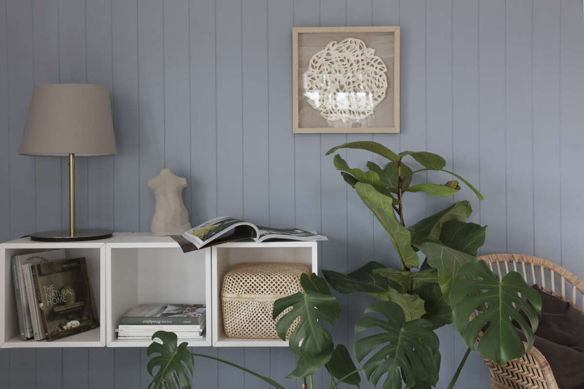 Huntonit Fas 6 bord vegg, Pilasterblå