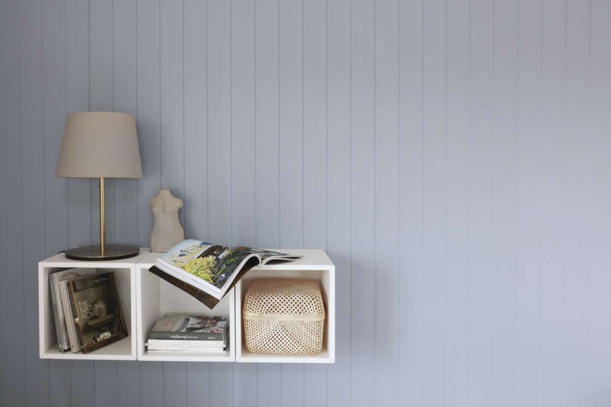 Huntonit Fas 6 bord vegg, Pilasterblå