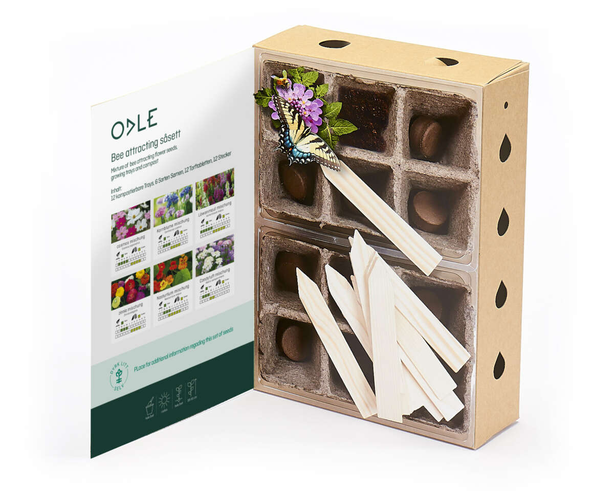 Odle dyrkesett med bie tiltrekkende blomster