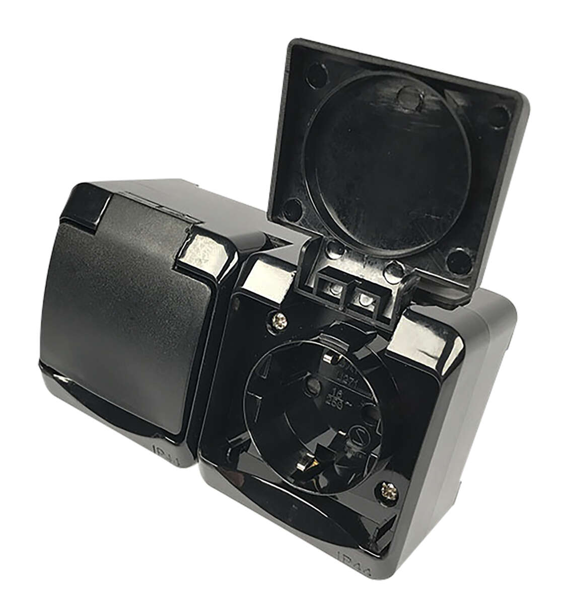 Egant dobbel stikkontakt m/lokk påvegg IP44