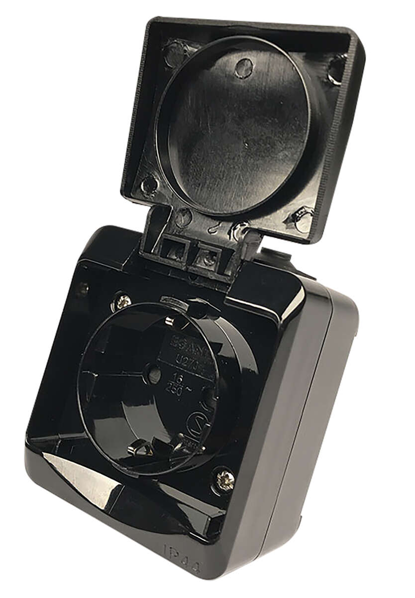 Egant enkel stikkontakt m/lokk påvegg IP44