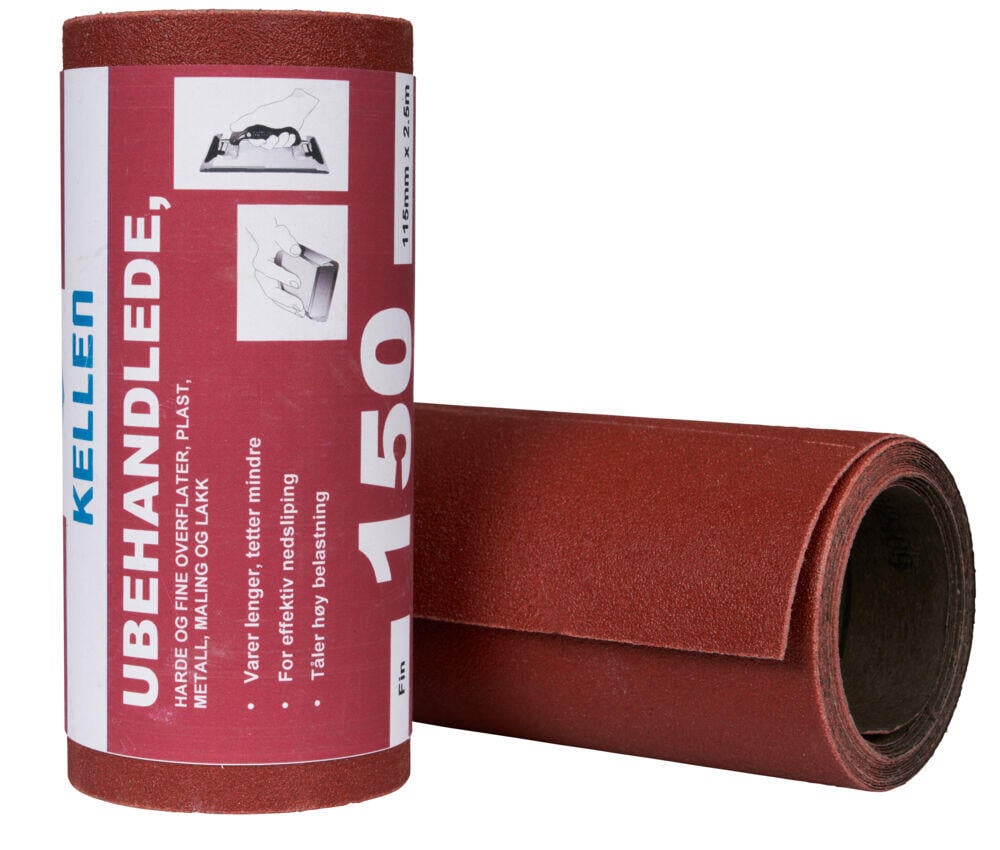 Slipepapir ubehandlede overflater 115 mm x 2,5 m