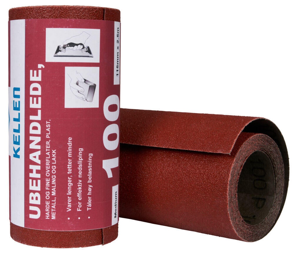 Slipepapir ubehandlede overflater 115 mm x 2,5 m