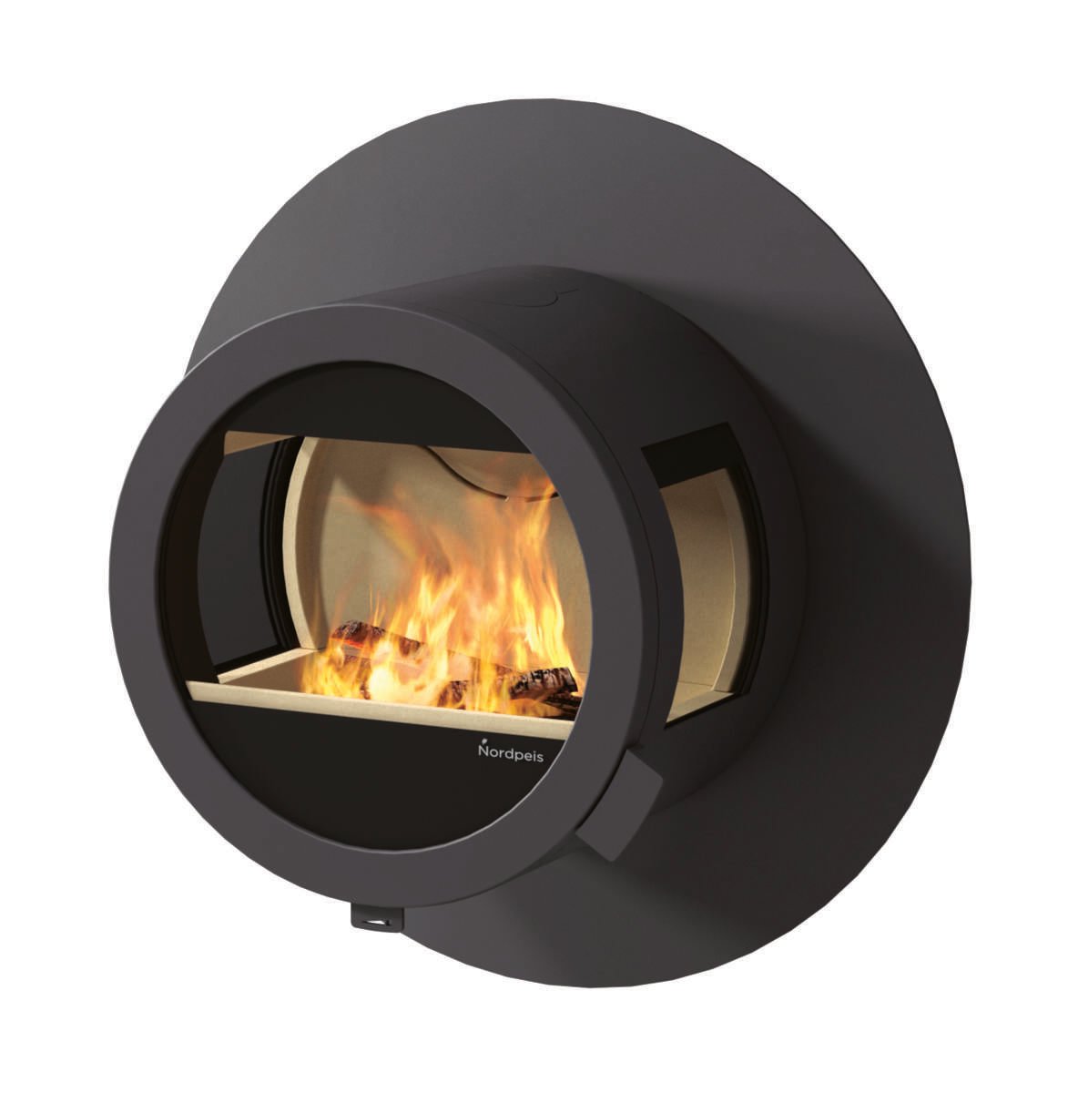 Nordpeis Me Wall med brannmur og sideglass peisovn