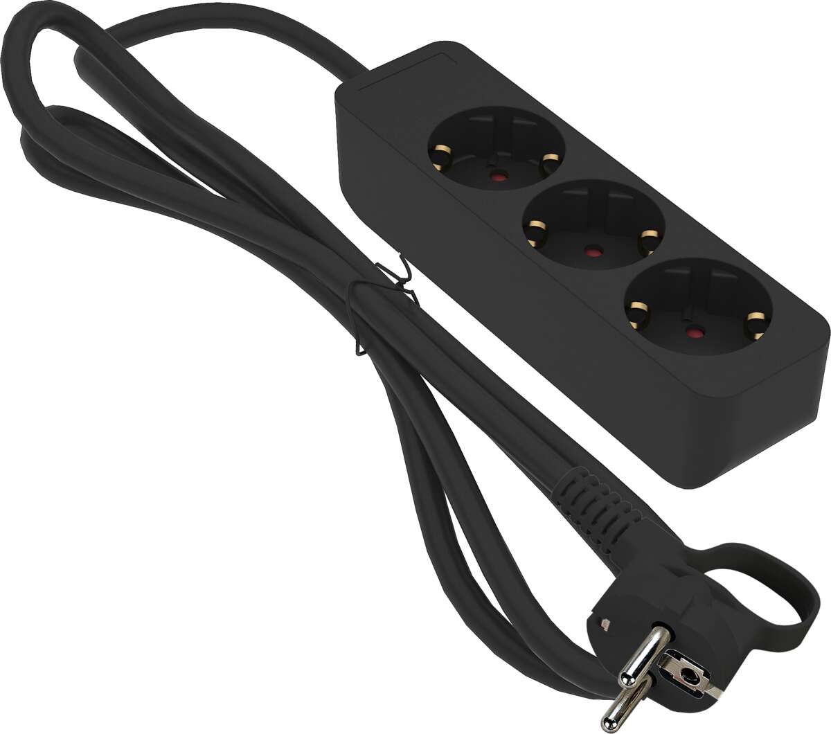 Gelia Skjøtekontakt, 3-V jordet, svart 1m