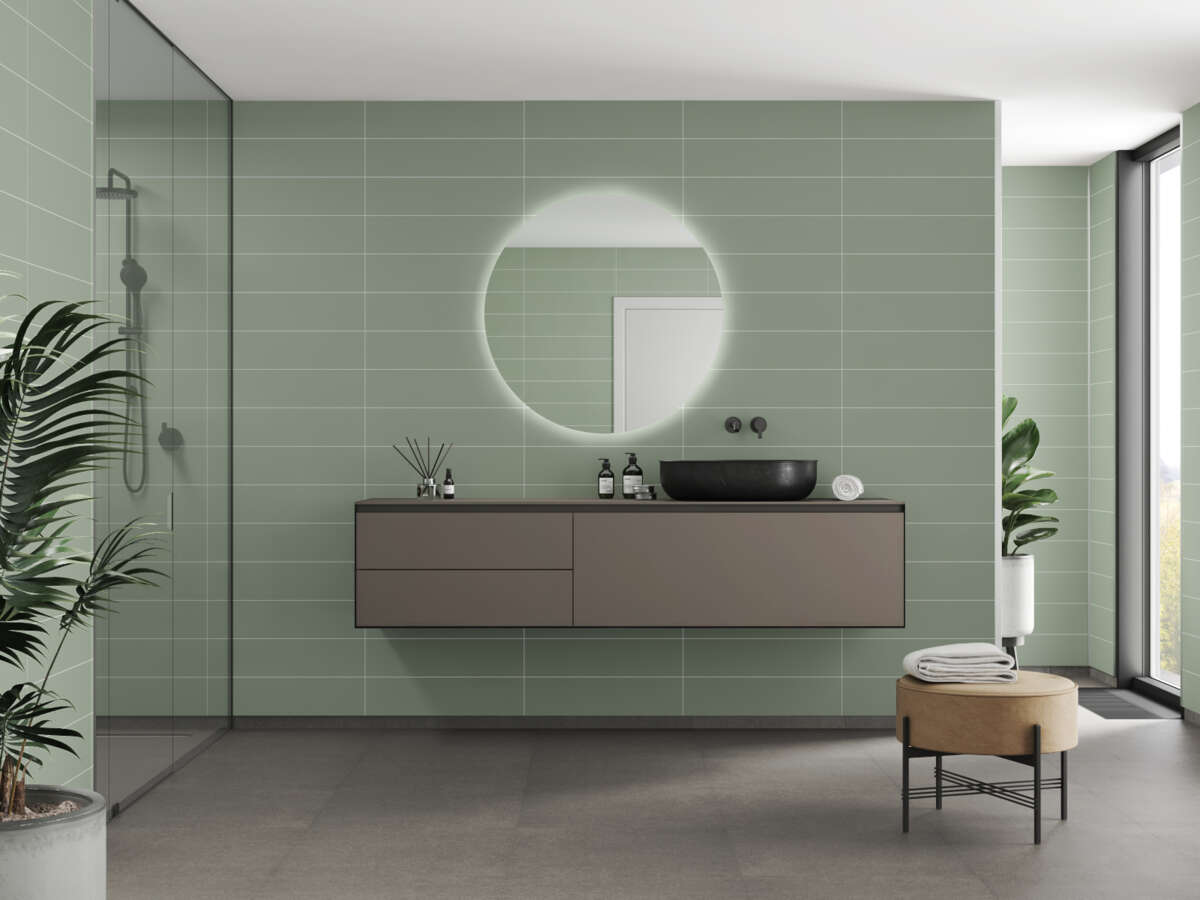 Fibo 5206-M6015 EM Olivegreen baderomsplate 2-pk