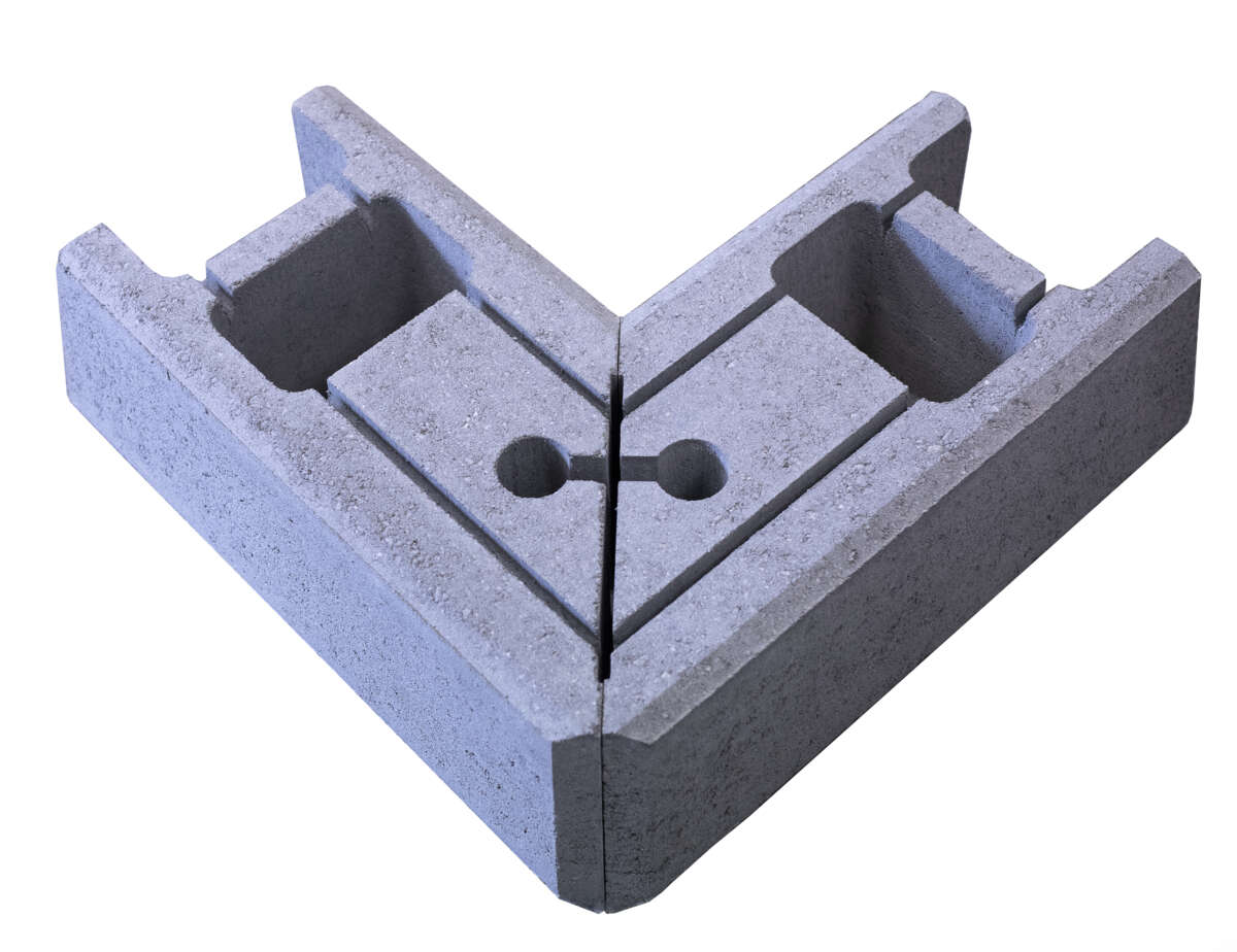 Asak støttemur hjørne grå m/kile