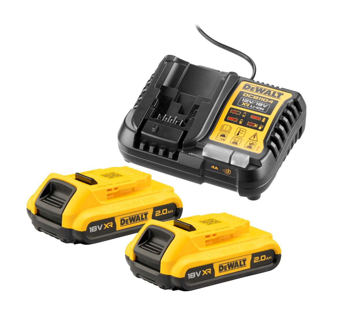 DeWalt DCB1104P2 2x2,0Ah batteri og lader