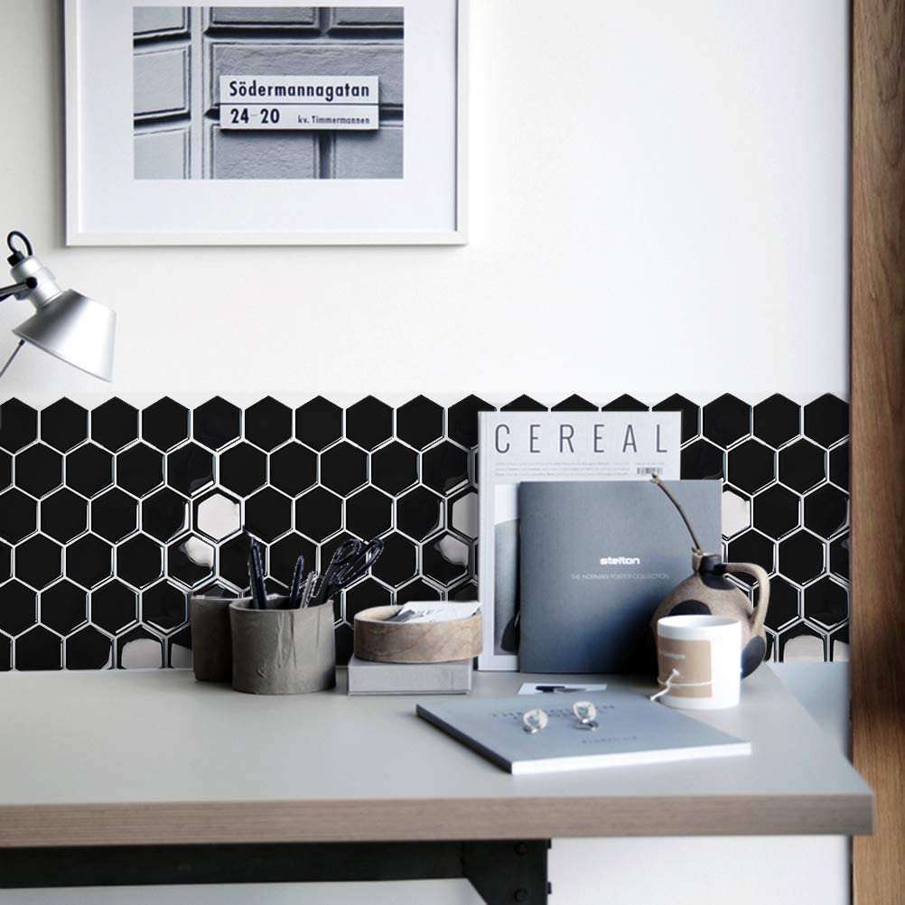 Selvklebende flis, svart Hexagon 10 pk.