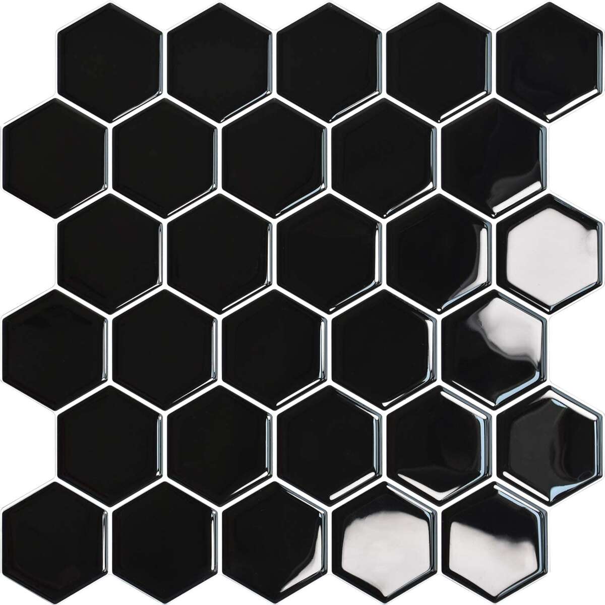 Selvklebende flis, svart Hexagon 10 pk.