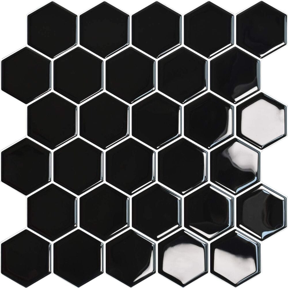 Selvklebende flis, svart Hexagon 10 pk.