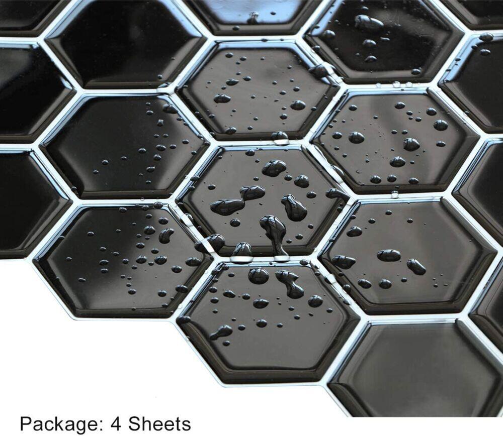 Selvklebende flis, svart Hexagon 10 pk.